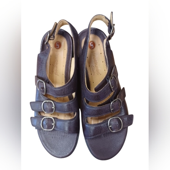 Clarke’s Unstructured Mocha Brown Strappy Sandal, Adjustable Leather EUC - Picture 3 of 7
